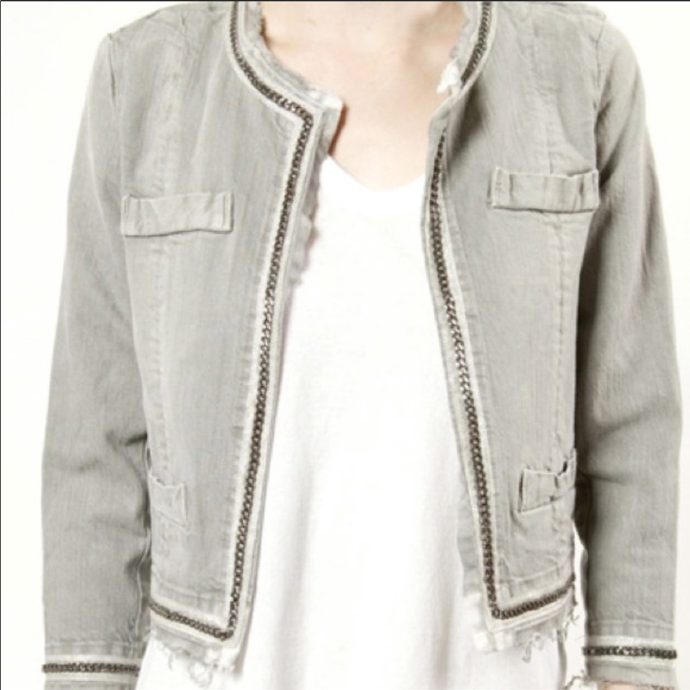 Current/Elliot cropped grey jean jacket chain